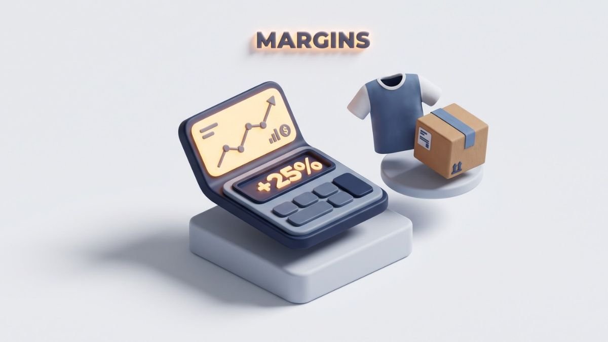 3D digital calculator analyzing e-commerce contribution margins and shipping fees.