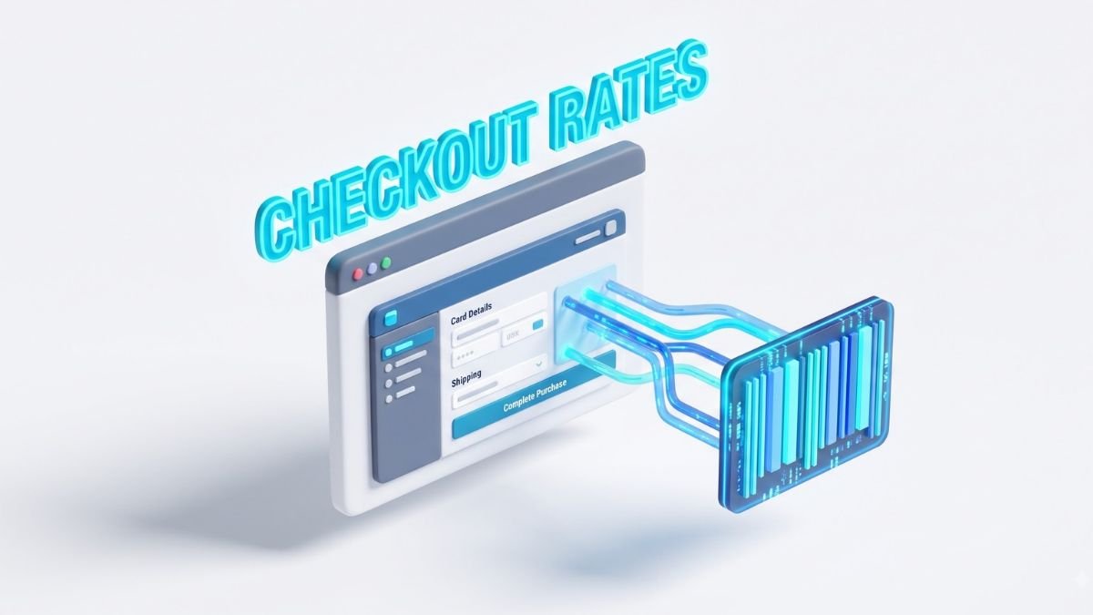3D browser window connecting to a digital barcode, explaining the frontend API calculations of how does shopify shipping work.