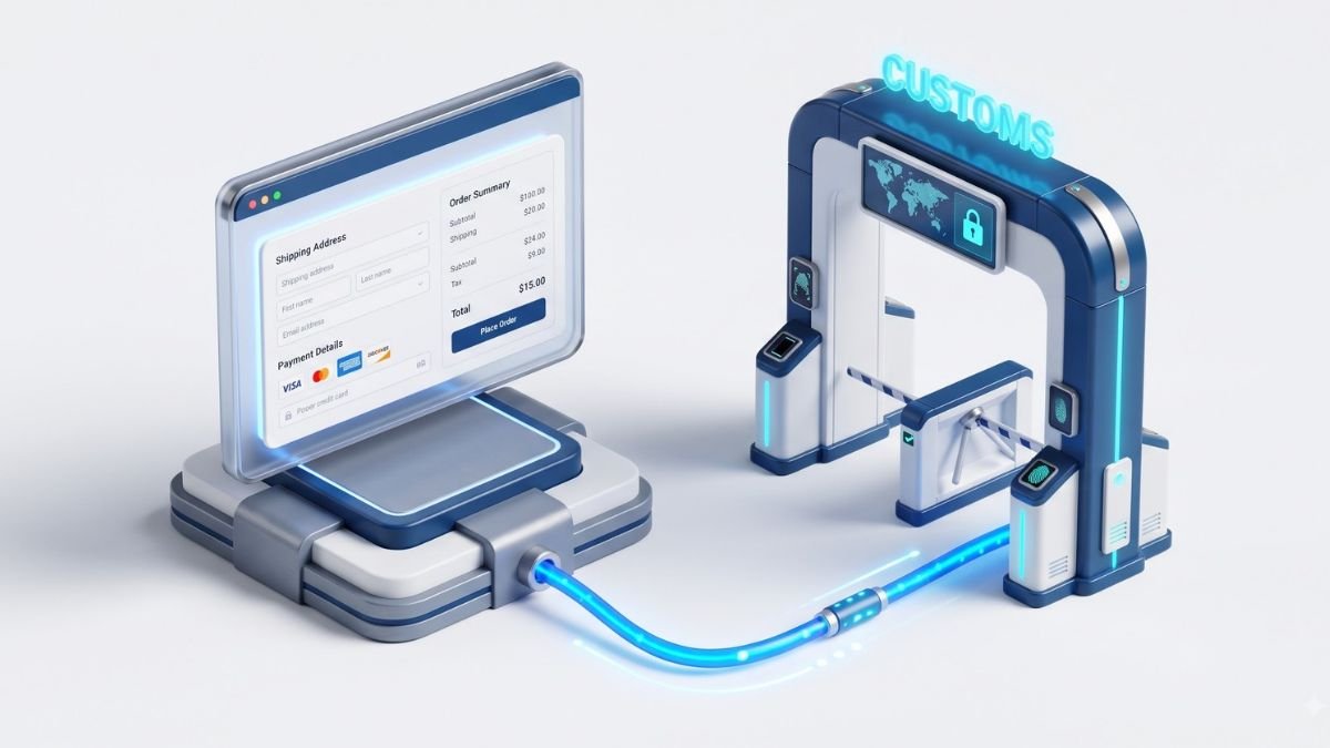 Checkout connecting to customs checkpoint for cross border shipping.