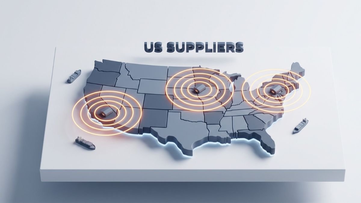 3D map highlighting domestic US warehouse locations for dropshipping