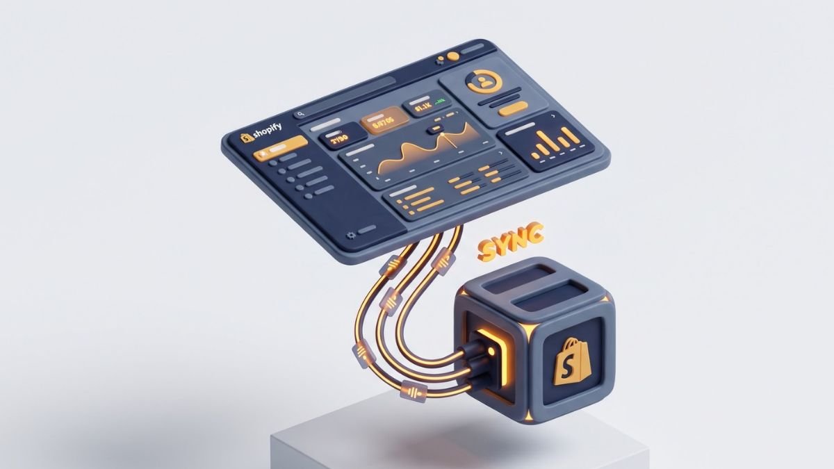 3D digital dashboard syncing Shopify order data.