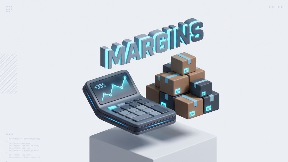3D digital calculator and profit chart for e-commerce margins.