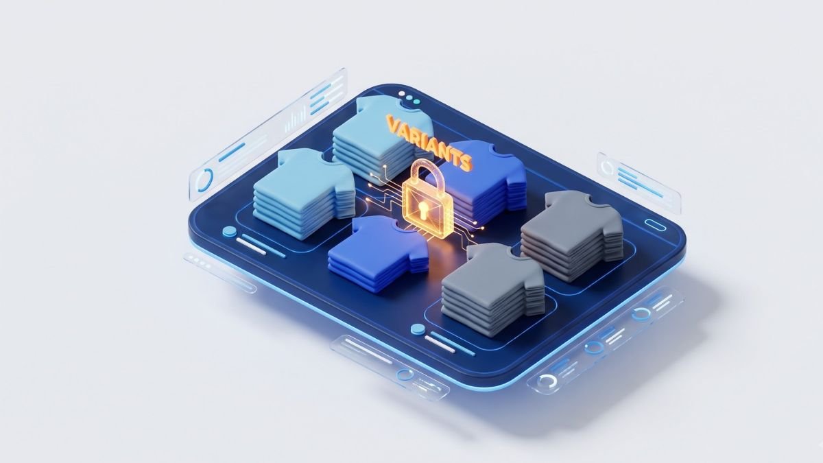 3D digital dashboard managing e-commerce product variants and SKUs