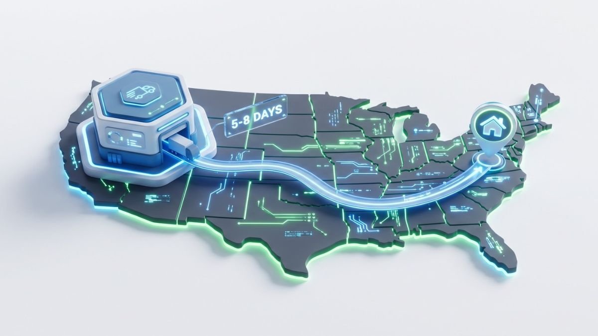 3D illustration of fast dropshipping logistics and US warehouse shipping routes.