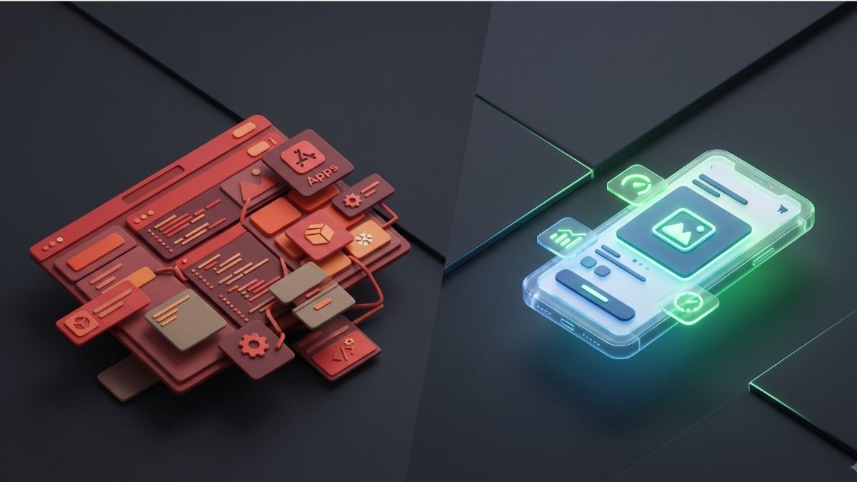 3D comparison of a bloated Shopify theme editor versus a highly optimized mobile product page.