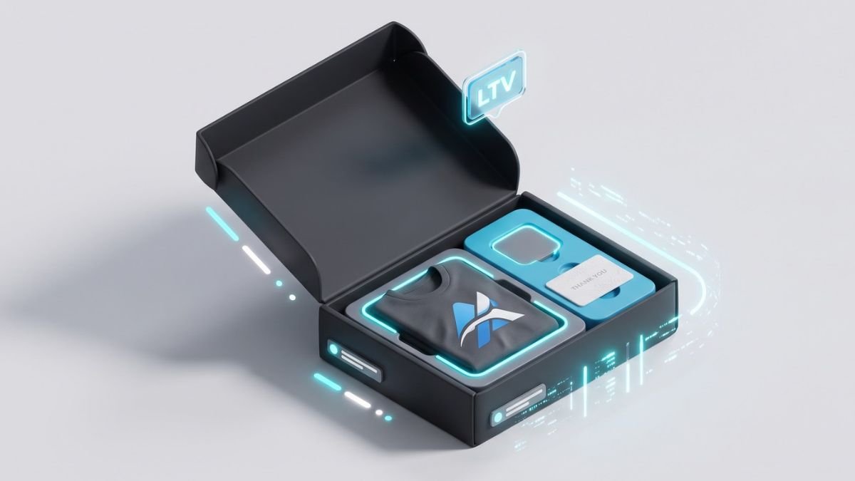3D illustration of a custom branded dropshipping box and pack-in inserts.